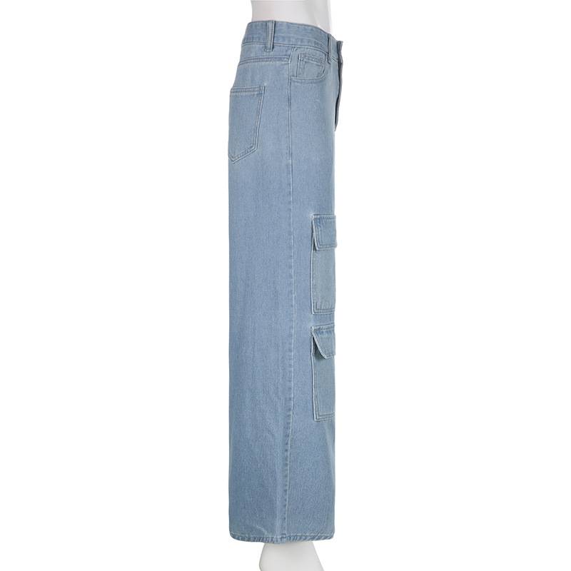 Vintage Wide Leg Denim Cargo Pants for Women