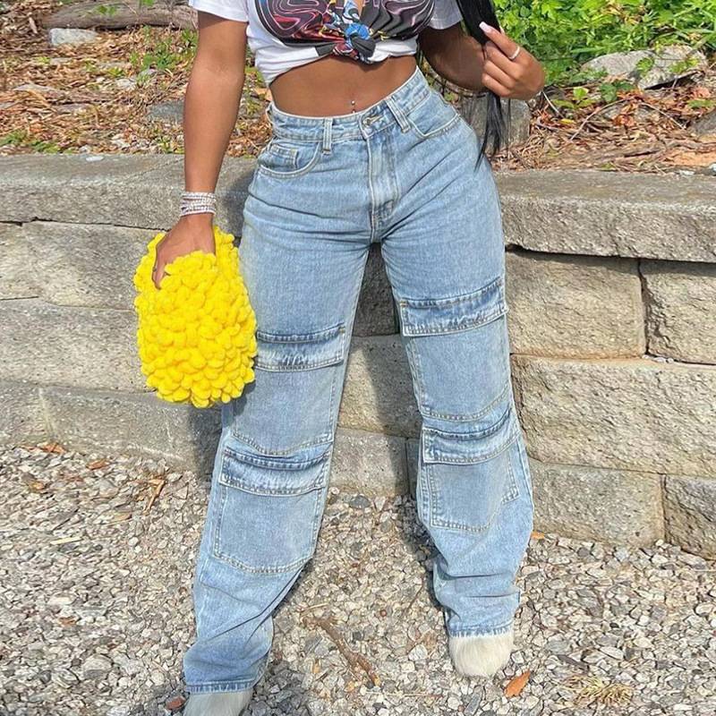 Vintage Wide Leg Denim Cargo Pants for Women