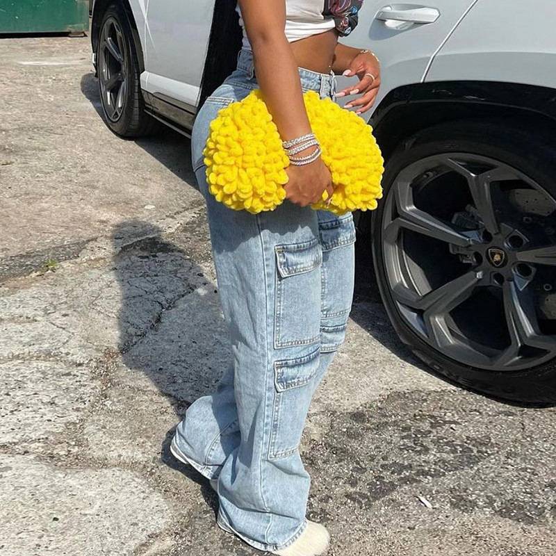 Vintage Wide Leg Denim Cargo Pants for Women