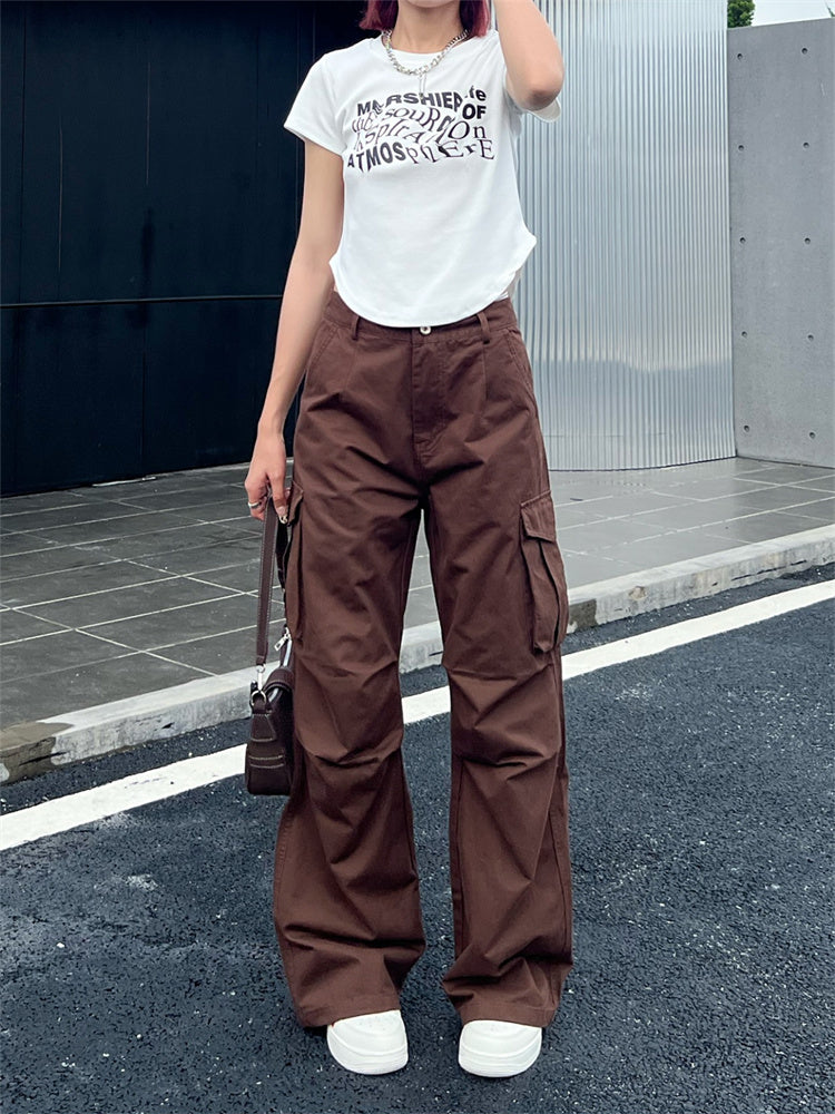 Deeptown Y2K Vintage White Cargo Pants for Women