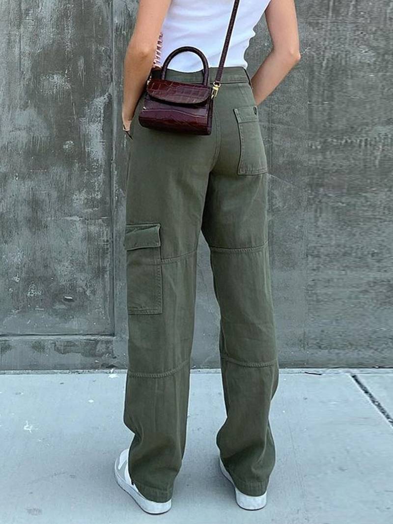 Vintage Wide Leg Cargo Pants for Women - Denim Trousers