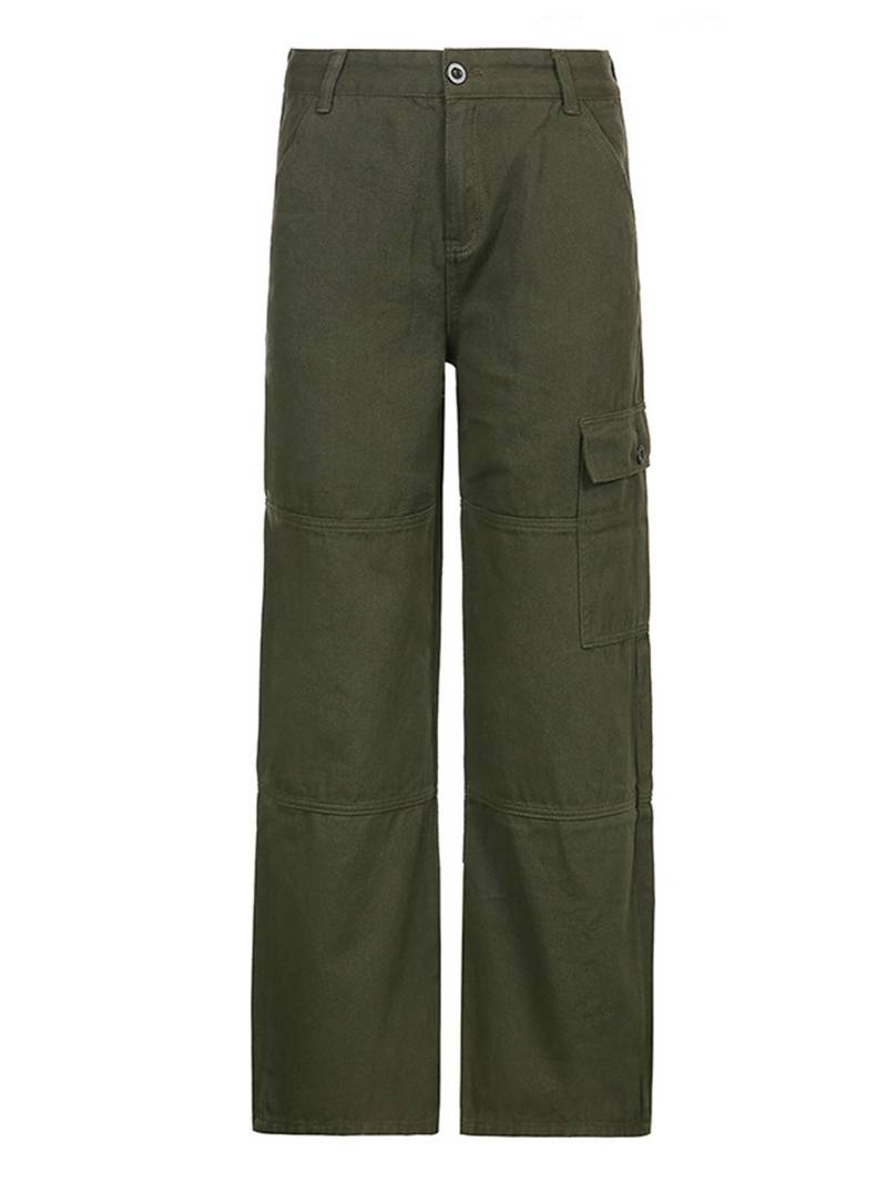 Vintage Wide Leg Cargo Pants for Women - Denim Trousers