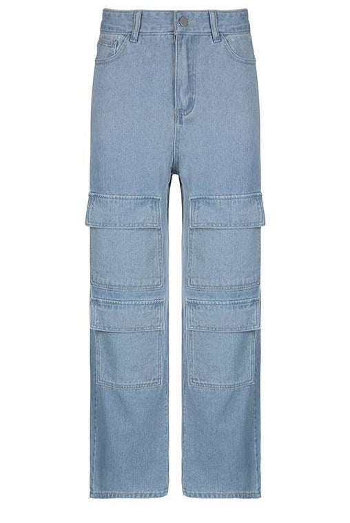 Vintage Wide Leg Denim Cargo Pants for Women