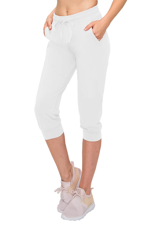 ALWAYS Womens Capri Jogger Pants - Premium Soft Lightweight Skinny Solid Soft Stretch Pockets Sweatpants White M