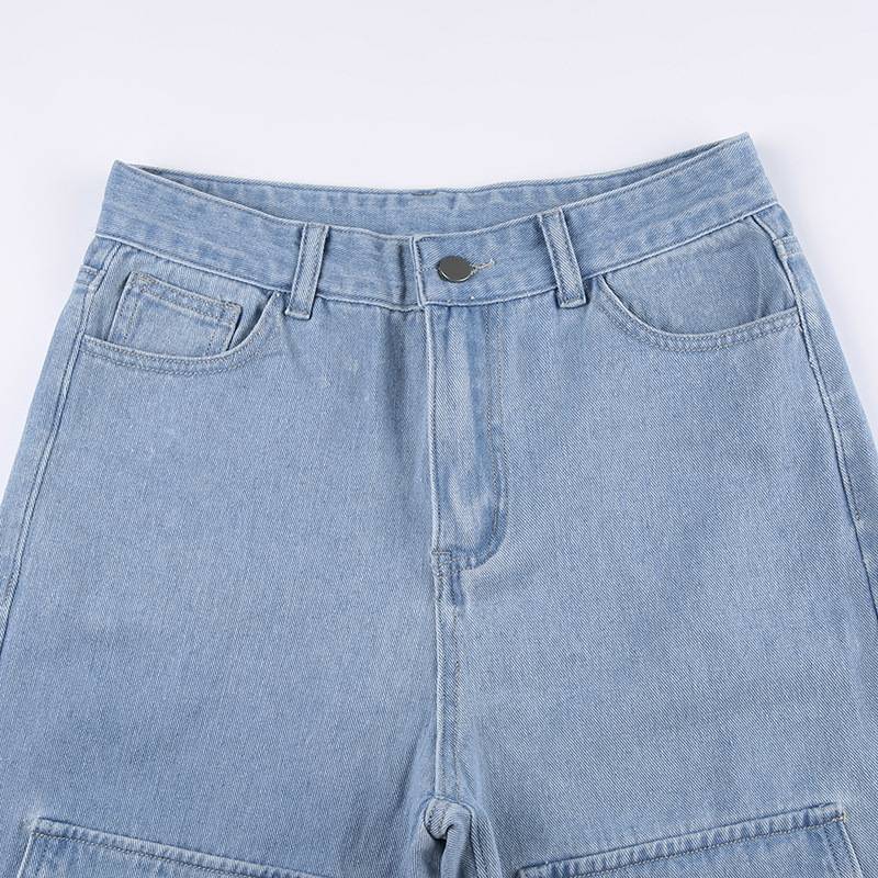 Vintage Wide Leg Denim Cargo Pants for Women