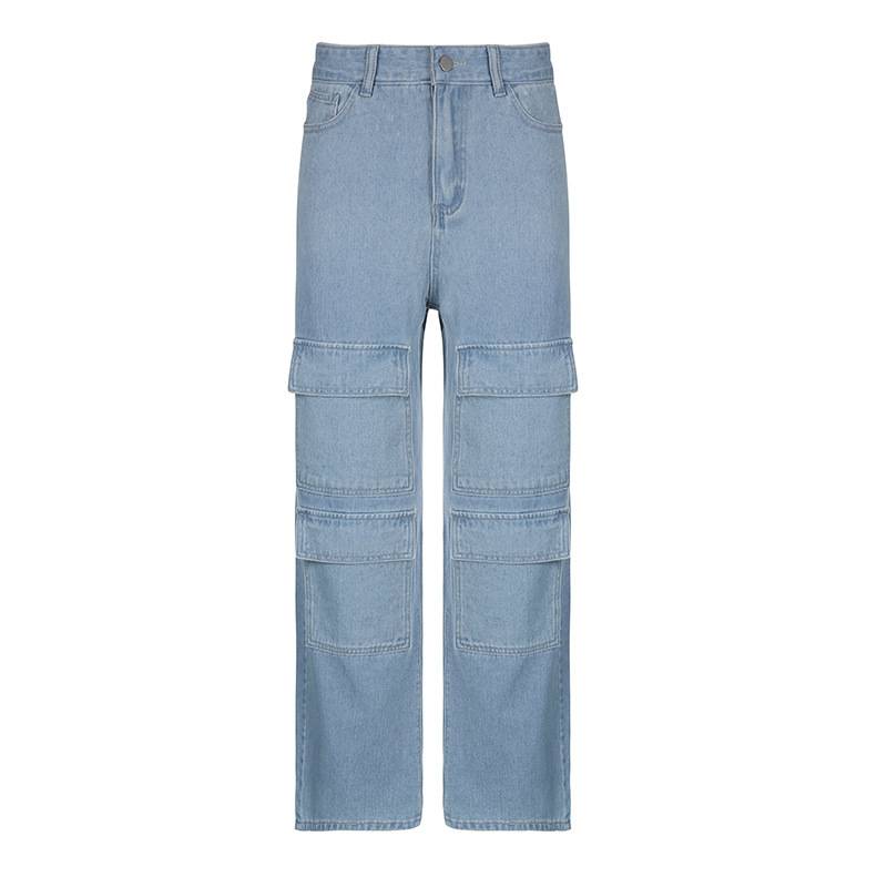 Vintage Wide Leg Denim Cargo Pants for Women