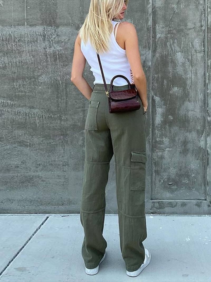 Vintage Wide Leg Cargo Pants for Women - Denim Trousers