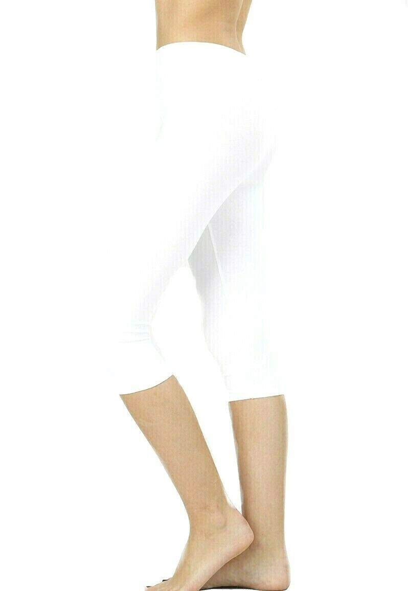 Zenana Premium Cotton 15 INCH Capri Leggings (M White)