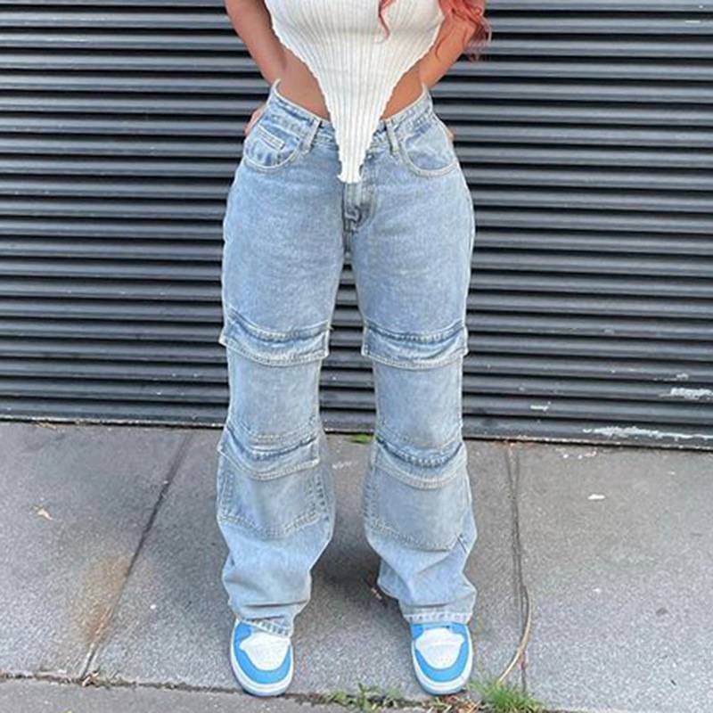 Vintage Wide Leg Denim Cargo Pants for Women