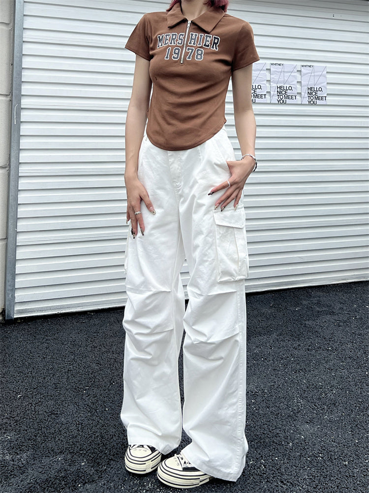Deeptown Y2K Vintage White Cargo Pants for Women
