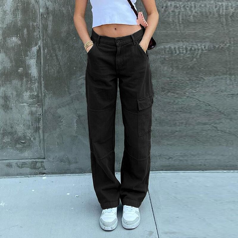Vintage Wide Leg Cargo Pants for Women - Denim Trousers